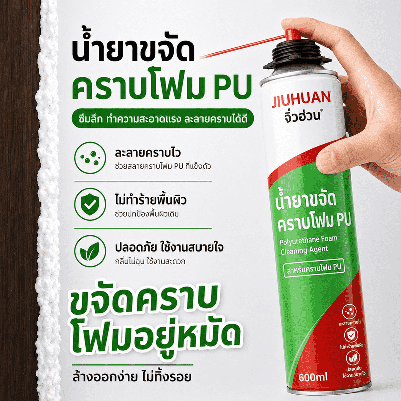น้ำยาทำความสะอาดโฟม PU คุณภาพดี Juhuan 600ml สเปรย์ล้างคราบโพลียูรีเทน ขจัดคราบกาวโฟม เหมาะกับกระจก ประตู หน้าต่าง