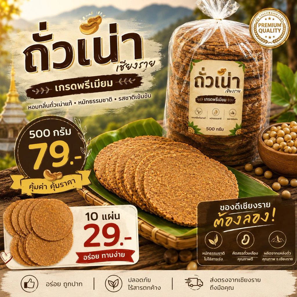 ถั่วเน่าแผ่น เกรดพรีเมี่ยม100%