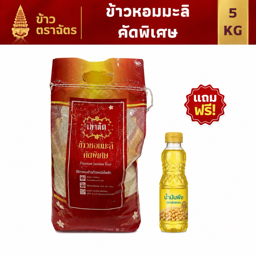 ข้าวหอมมะลิคัดพิเศษ ตราเกาลัดสุดคุ้ม 5KG แถมนำ้มัน ข้าวใหม่ หอมนุ่ม คุ้มพิเศษ
