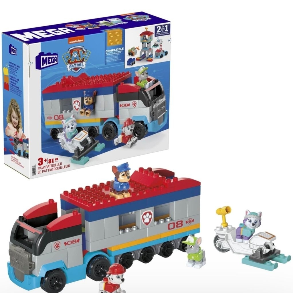 💥มือสอง​💥​ Mega Bloks PAW Patrol Patroller Building set with 4 poseable pups ตัวต่อบล็อกต่อ