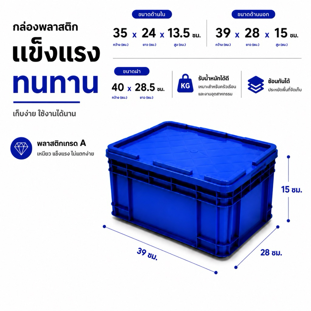 [ราคาส่ง] No.011 ลังพลาสติกแบบทึบ หนา เหนียว เกรด A กล่องเก็บของ กล่องอุตสาหกรรม กล่องกรองตู้ปลา กรองคอนโด ซ้อนได้