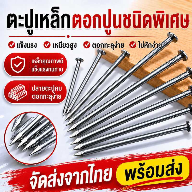 ตะปูเหล็กงานไม้ ตะปูตอกไม้หัวแบน แข็งแรง ปลายคม ตอกง่าย หลายขนาด 40-100 มม. เหมาะกับงานช่างทั่วไป