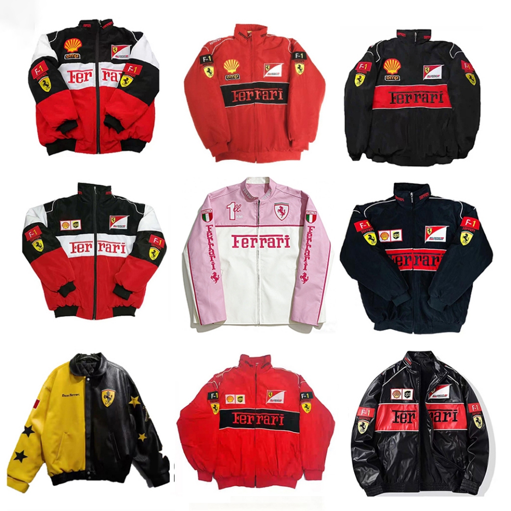 【จัดส่งภายใน24ชม】แจ็คเก็ต Ferrari F1 ปักลาย มอเตอร์ไซค์ คู่รัก เสื้อโค้ท สไตล์อเมริกัน ย้อนยุค ใส่ได้ทั้งชายและหญิง