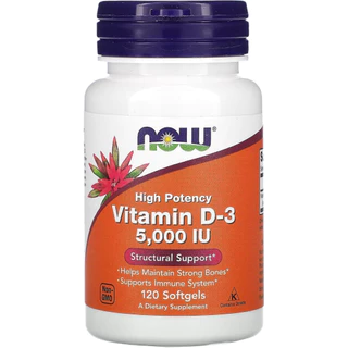 💊 NOW D3 5000IU วิตามินดีสูง✨ บำรุงกระดูก🦴 ภูมิคุ้มกัน💪 120แคปซูล⭐