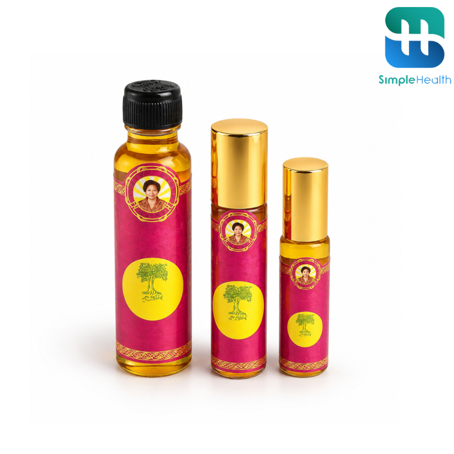 Simplecare น้ำมันเหลืองสมถวิล 24ml 8ml 5ml อั้งกี้ ตราต้นโพธิ์ ใช้บรรเทาอาการปวดเมื่อย somthawin