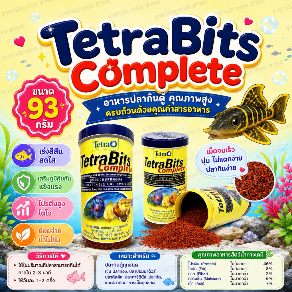 TetraBits Complete ขนาด 93 กรัม อาหารปลาสวยงามขนาดเล็ก ทุกสายพันธ์