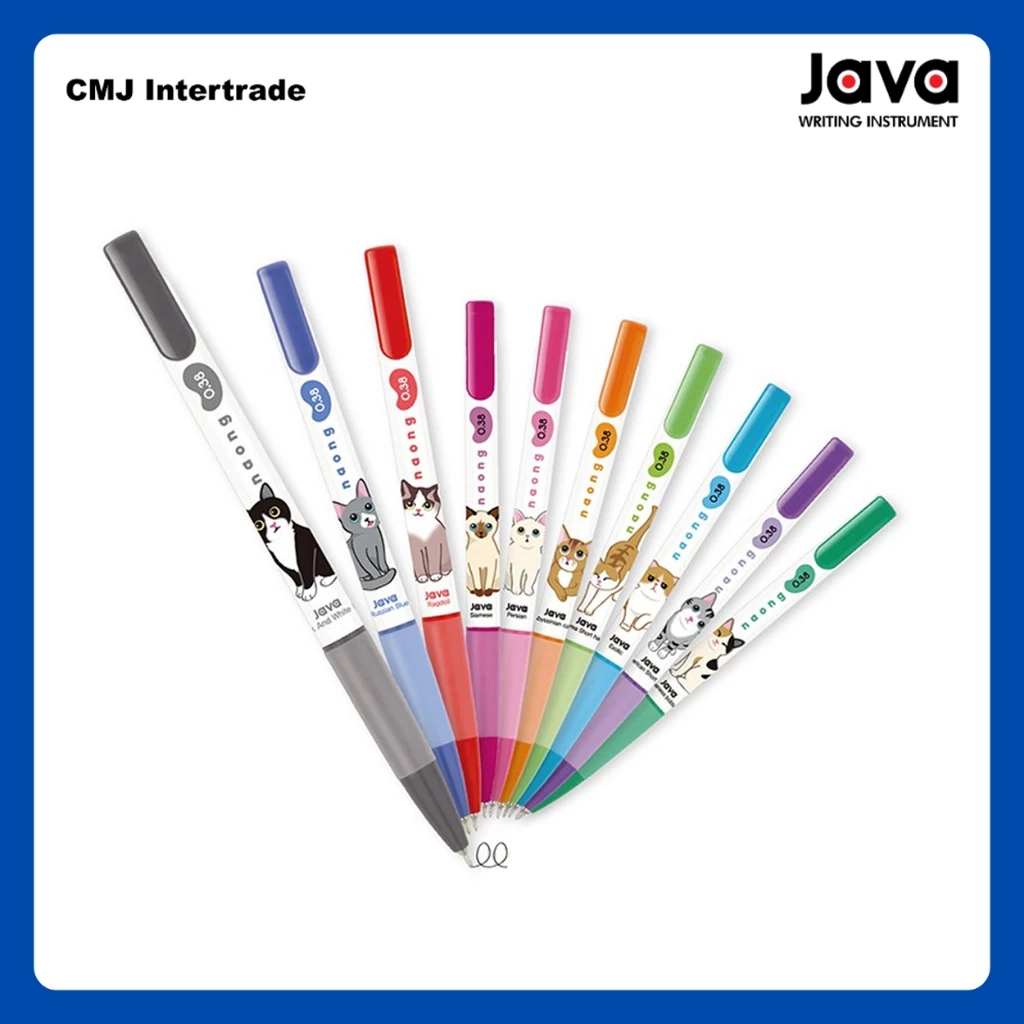 JAVA NAONG ปากกาลูกลื่น ลายแมวน่ารัก ขนาด 0.38 มม. มีน้องแมวให้เลือกถึง 9 สี เขียนลื่น เส้นคม