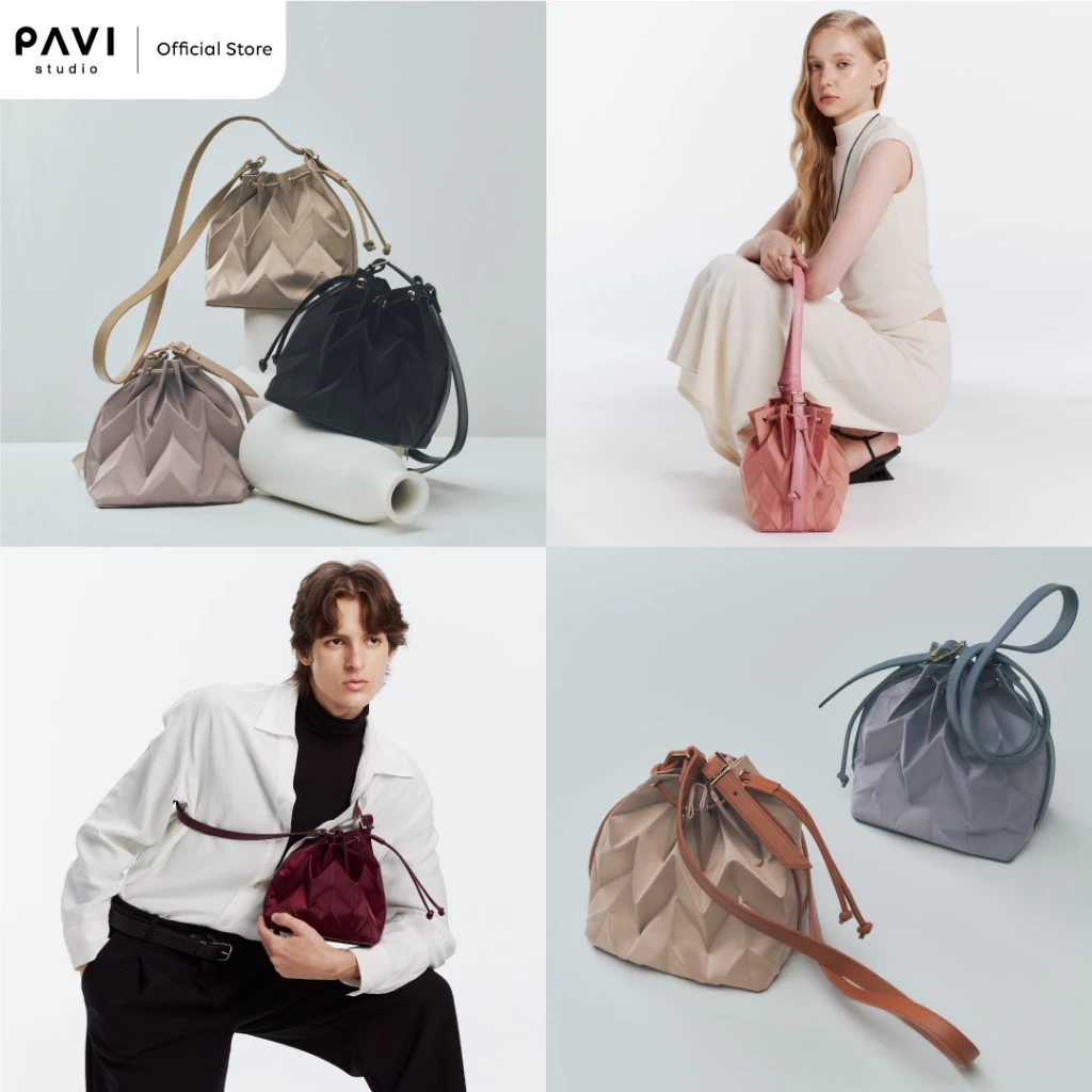 Pavi Studio - W Bāo กระเป๋าผ้าอัดพลีทลาย W สายหนังแท้ มี 7 สี
