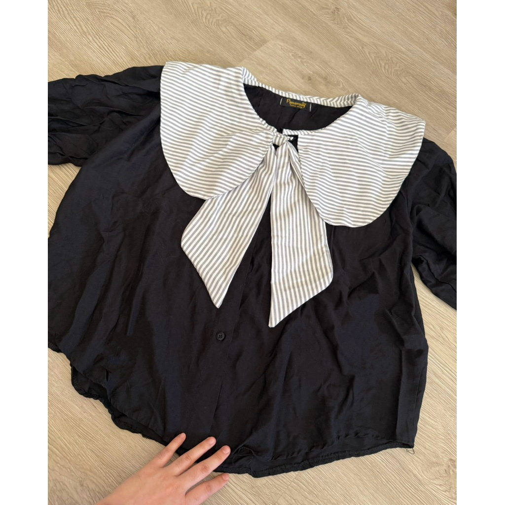 เสื้อแขนยาว คอปกใหญ่ แต่งโบว์หน้า •ปลายแขนสม็อค• รูปที่ 7