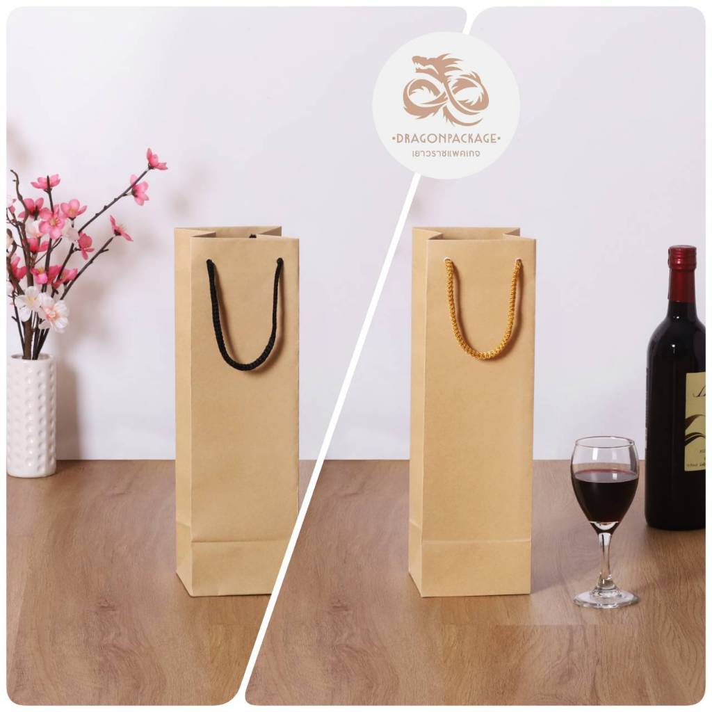 ถุงทรงสูง ขายส่ง คราฟน้ำตาล ถุงกระดาษใส่ขวดน้ำผึ้ง 14"x4.25"x4.25" - 1 แพค (50ใบ)