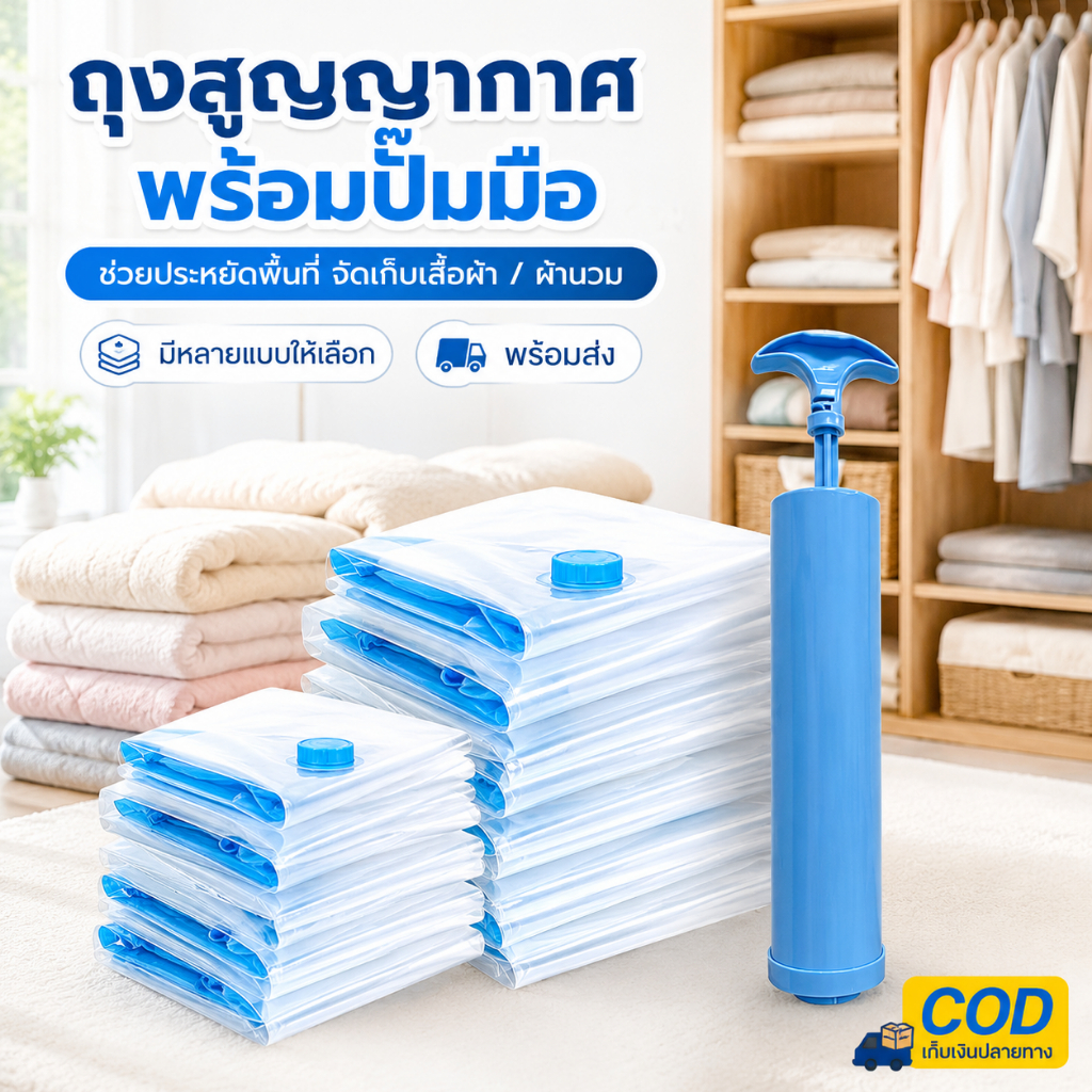 🧳 ถุงสูญญากาศใช้ซ้ำได้ สำหรับเดินทาง จัดเก็บเสื้อผ้า ประหยัดพื้นที่ ปิดเปิดได้หลายครั้ง สำหรับเก็บของในบ้าน พร้อมส่ง