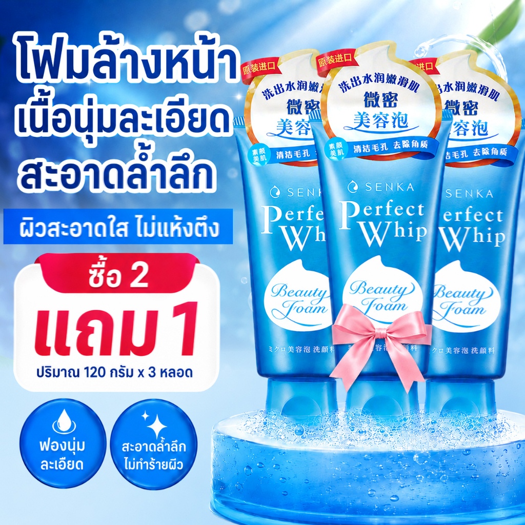 ซื้อ2แถม1🔥 โฟมล้างหน้าฟองนุ่มไม่แห้งตึง SENKA 120g ช่วยทำความสะอาดรูขุมขน ให้ผิวเปล่งประกาย