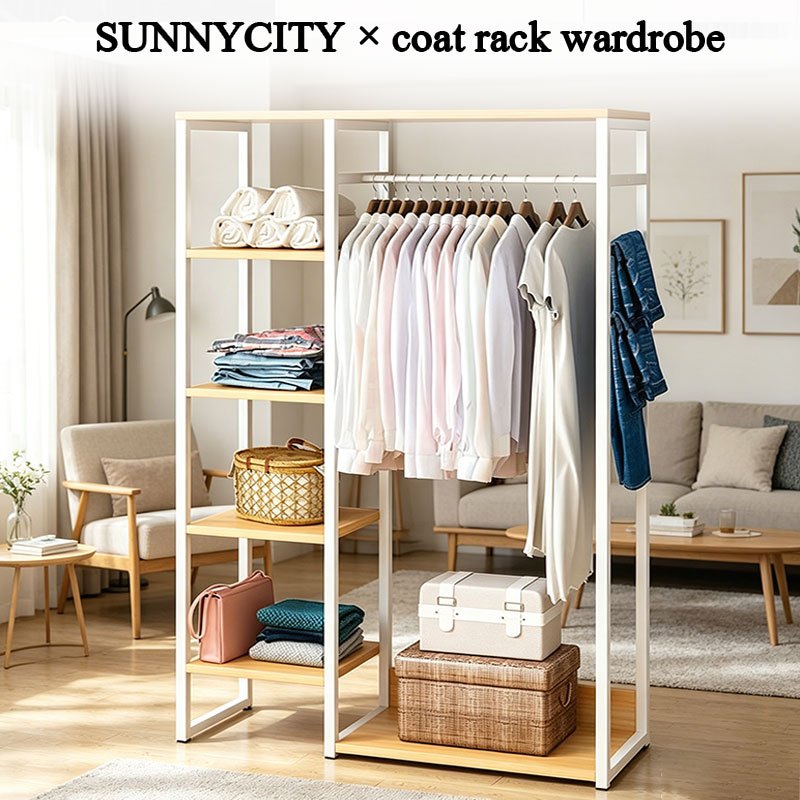 SUN ราวแขวนเสื้อผ้า พร้อมชั้นวางของ โครงเหล็ก60/90/120cmตู้เก็บผ้า สไตล์โมเดิร์น ราวแขวนเสื้อผ้าความจุขนาดใหญ่
