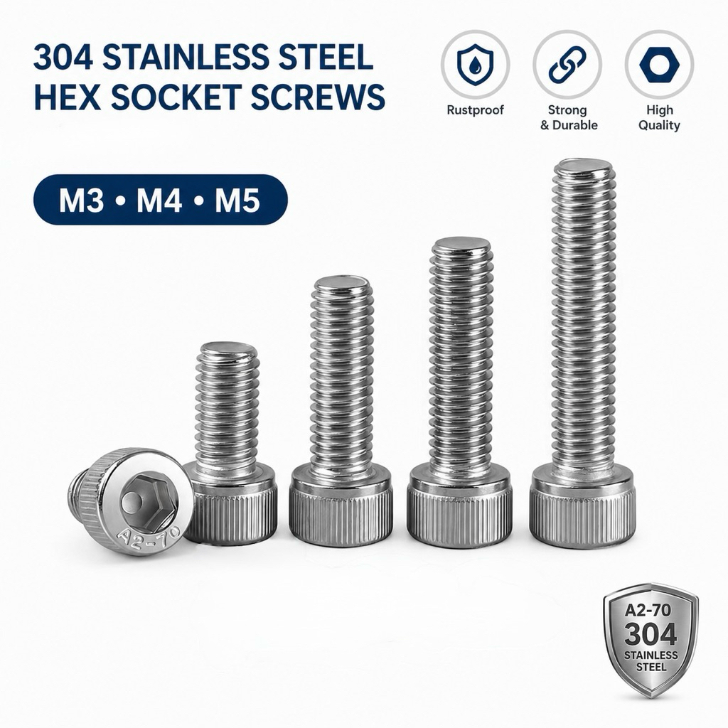 สกรูสแตนเลส 304 หัวกลม/หัวกระทะ หกเหลี่ยมใน (Allen) ขนาด M3-M5|น็อตสแตนเลส กันสนิม แข็งแรง คุณภาพสูง