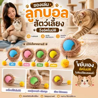 Boqi Factory 😻🐶 ของเล่นสัตว์เลี้ยง ลูกบอลวิ่งอัตโนมัติ ชาร์จ USB พร้อมเคสขนนุ่ม Playball4