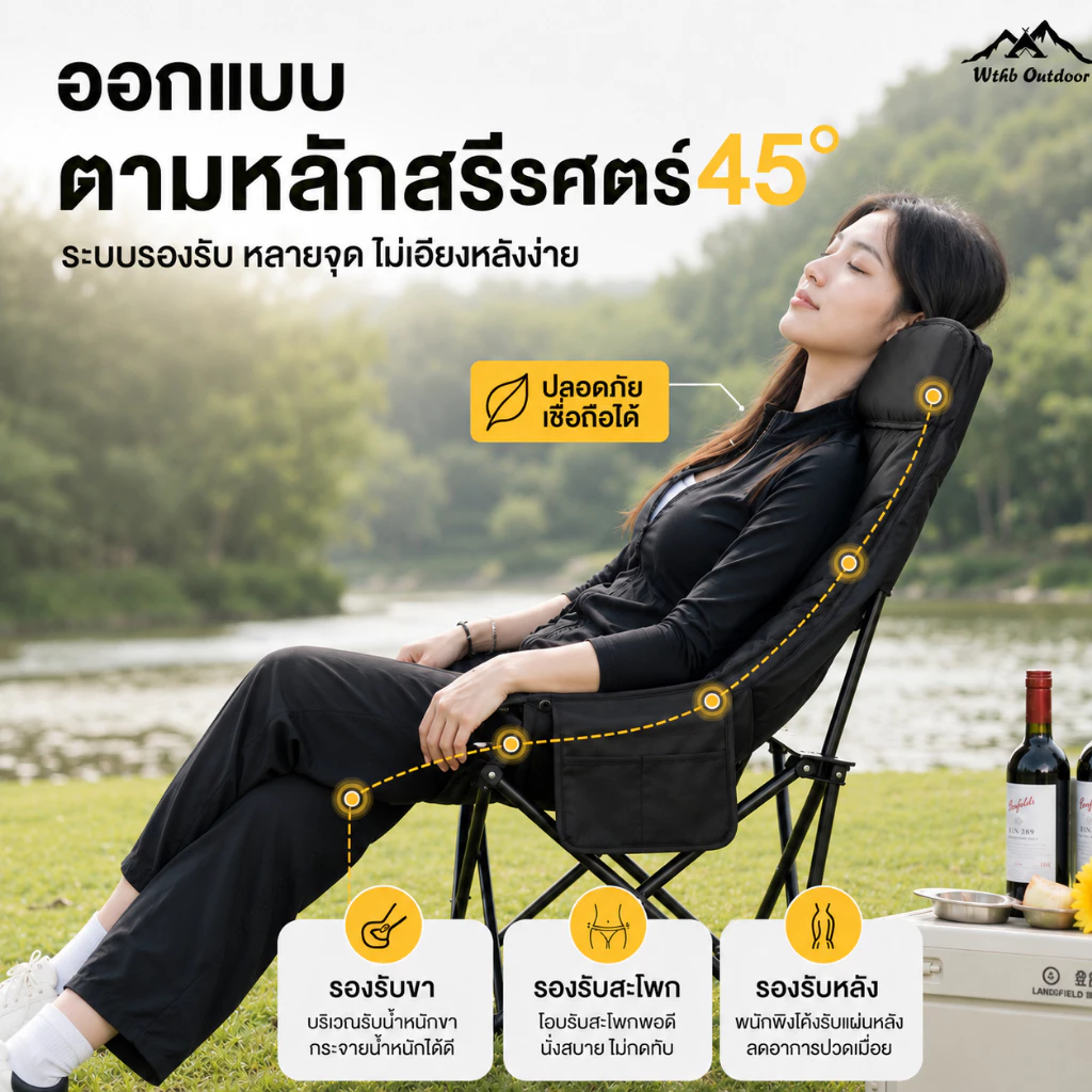 เก้าอี้แคมป์ปิ้ง เพิ่มผ้าฝ้าย พนักพิงสูง เก้าอี้สนาม เก้าอี้สนามพับได้ ปิคนิค รับน้ำหนัก 300KG thumbnail 9