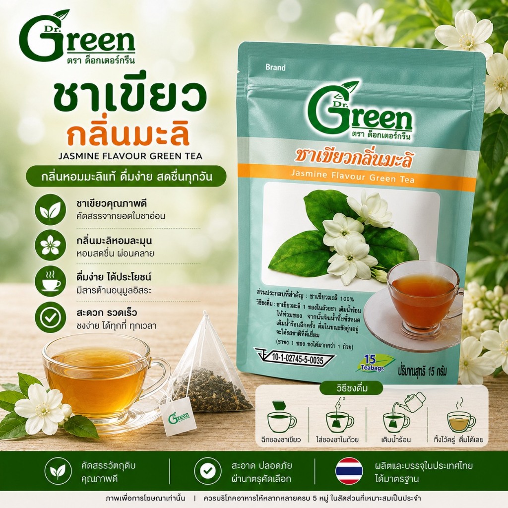 Dr.Green ชาเขียวมะลิ 100 % 15 กรัม (Jasmine Green Tea)
