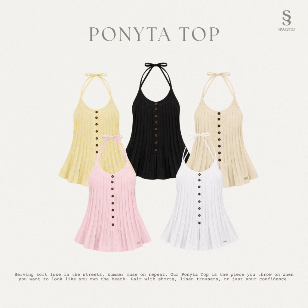 Swana.ss - Ponyta top  XS-XL กระดุมน้ำตาล (เสื้ออย่างเดียว) เสื้อผูกคอ ผูกหลัง โชว์หลังเซ็กซี่