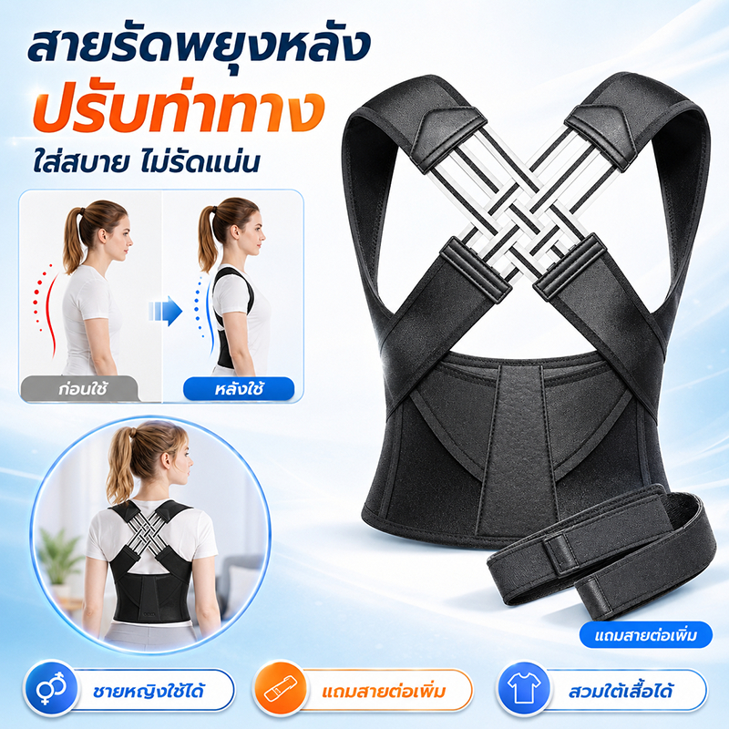 สายรัดพยุงหลัง Posture Corrector ที่รัดหลังตรง ไหล่ห่อ หลังค่อม ปรับท่าทาง ใส่ออกกำลังกาย ชายหญิง