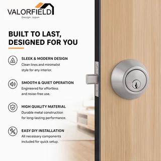 กุญแจลิ้นฝังกันขโมย VALORFIELD DEADBOLT LOCK สแตนเลส 3สี เงิน ดำ ทอง ล็อคประตูหน้าบ้าน ลิ้นเดียว ความปลอดภัยสูง