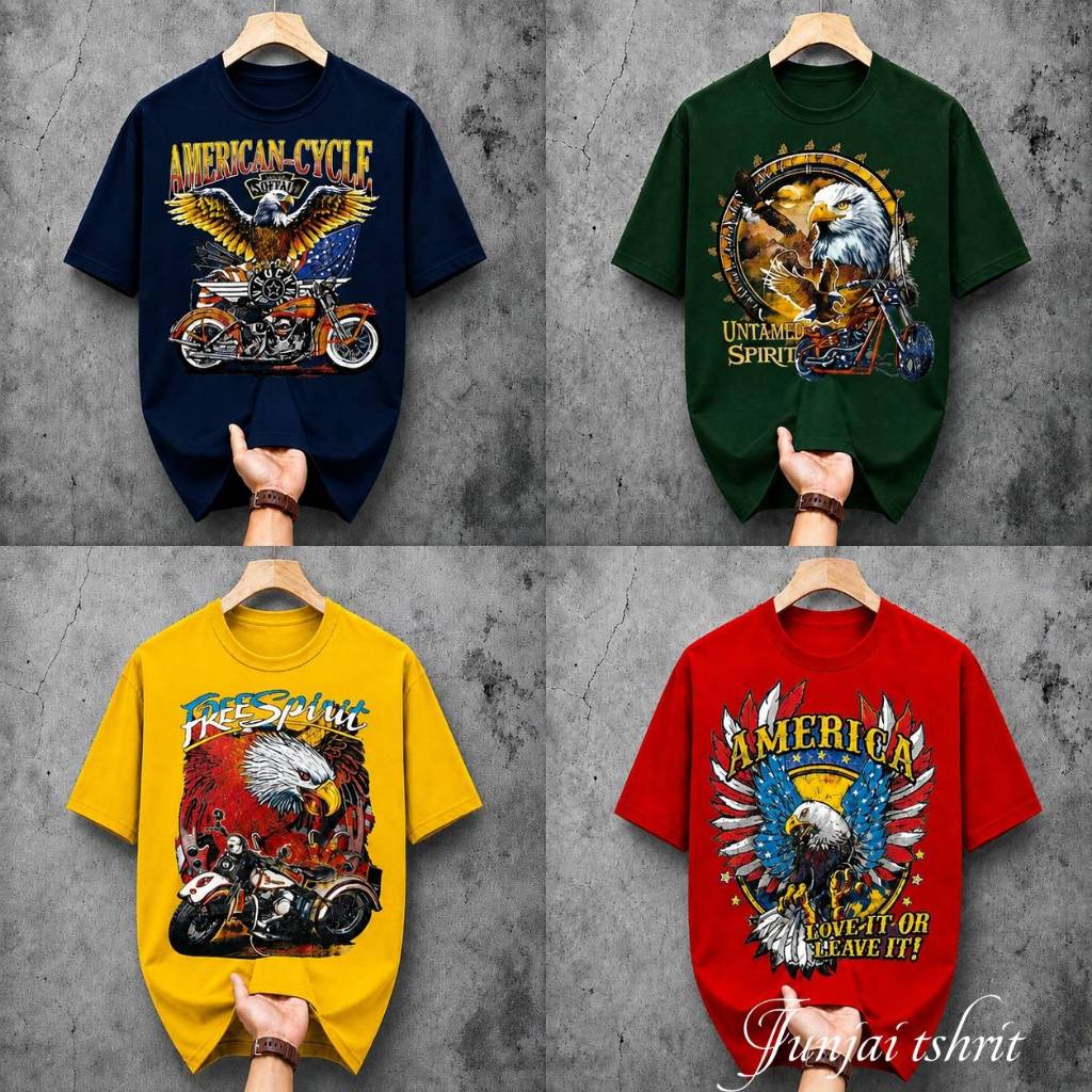 เสื้อยืดผ้าสีคอกลมสกรีนลายวินเทจสกรีนจม3D ผู้ใหญ่มือ1