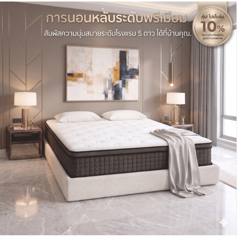 KUCADI ที่นอนสปริง 6 ฟุต 13 นิ้ว ผ้าไหมไอซ์ เย็นสบาย นุ่มเด้ง รองรับหลังได้ดี ลดแรงกดทับ หลับสบายทุกคืน