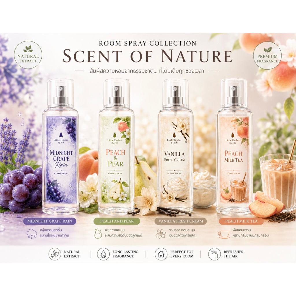 Room Spray สเปรย์ปรับอากาศ หอมเข้มข้น ติดทน ฉีดห้องนอน ผ้าห่ม ตู้เสื้อผ้า (มี Alcohol)