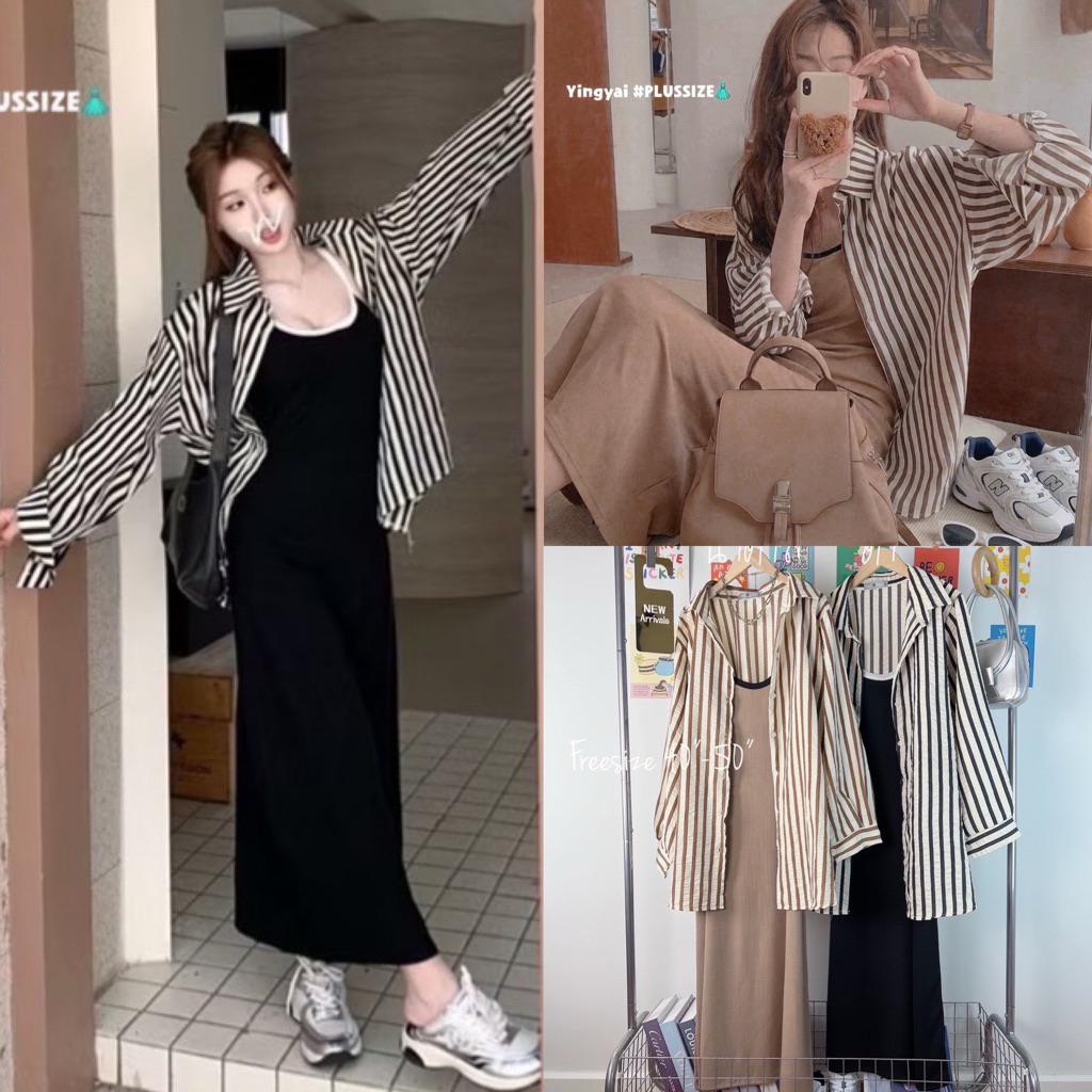✅สีใหม่ มาค่ะ /YY/ชุดเซ็ตสาวอวบ เดรสยาว คู่เชิ้ต #เสื้อผ้าไซส์ใหญ่ สาว อ้วน พลัสไซส์