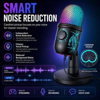 NEODIGI M930 ไมโครโฟนเกมมิ่ง ไฟ RGB Microphone ลดเสียงรบกวน ไมโครโฟนสําหรับเล่นเกม สําหรับ สตรีมมิ่ง บันทึกเสียง