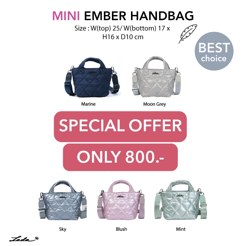 SPECIAL OFFER 800.- Lada กระเป๋าสะพายข้าง รุ่น Mini Ember มีหลายสี นุ่มอยู่ทรง น้ำหนักเบา ช่องเยอะ มีสายสะพายถอดปรับได้