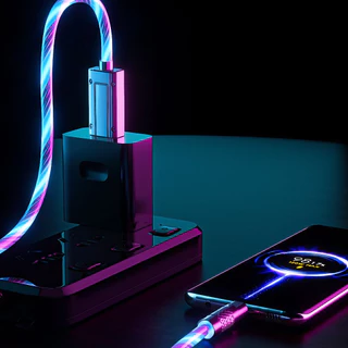 LED Glow Flowing Charger USB Cable Type C ไทป์ซี / Micro Android แอนดรอยด์ /ไอโฟม Charging Cables Fast Charge Wire Cord-