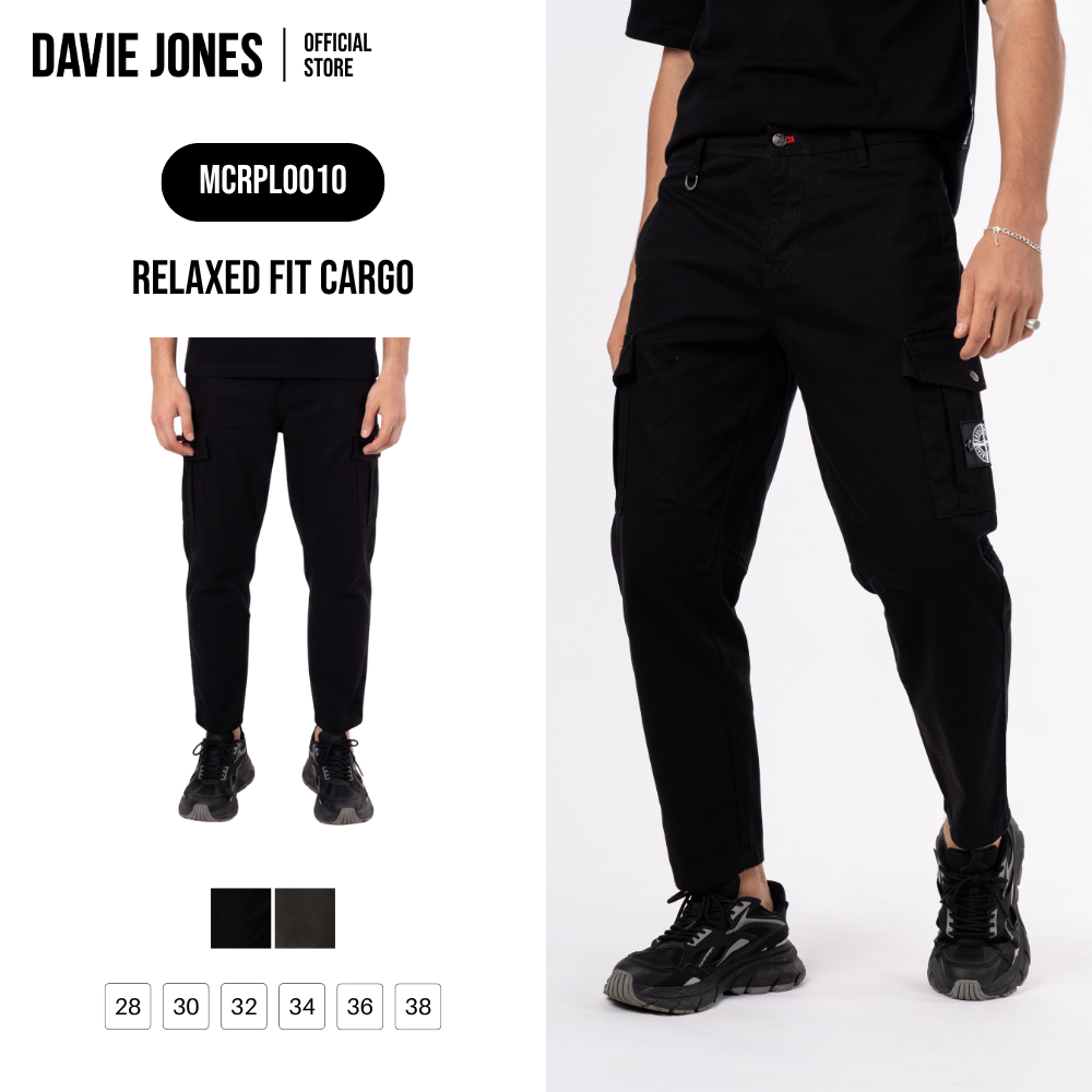 DAVIE JONES [BE FEARLESS] กางเกงคาร์โก้ผู้ชาย Relax Fit Cargo Pants สีดำ เขียว PL0010