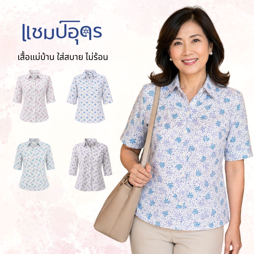 647 - 650 เสื้อแม่บ้าน เสื้อคนแก่ 40 42 44 46 48 50 52 ผ้าใส่สบาย 100% ไม่หด รีดไม่ยาก เบาสบาย