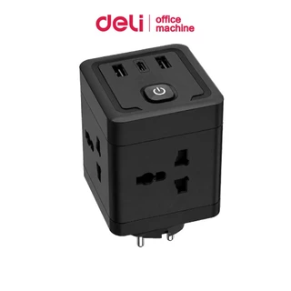 Deli ปลั๊กสามตา ปลั๊กแปลง อแดป์เตอร์ รองรับ USB Type-C 3in1 มี4ช่อง พกพาสะดวก Socket USB Adapter