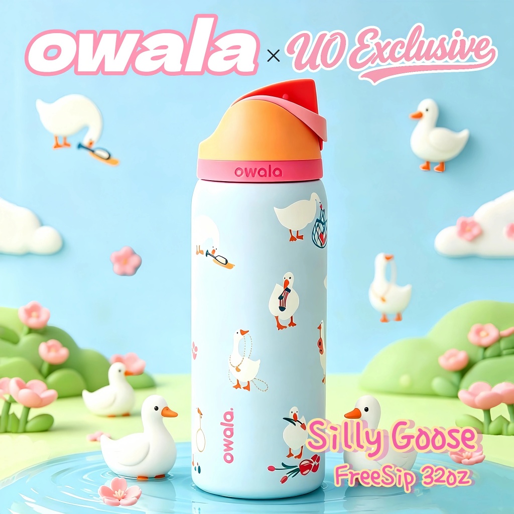 [ของแท้ 100%] Owala UO Exclusive FreeSip กระบอกน้ำสแตนเลส ขนาด 32oz/945ml ออนซ์ กันรั่ว พร้อมหลอดดูด-Silly Goose