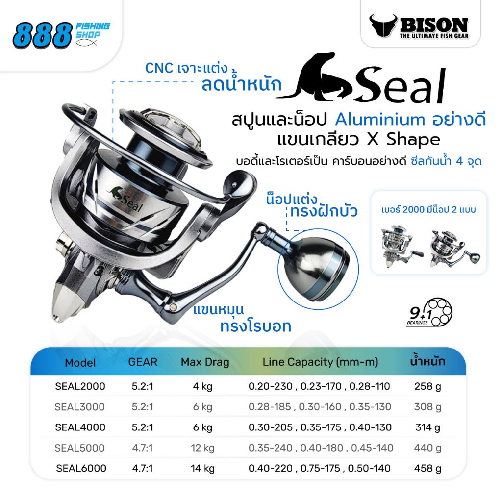 รอก BISON รุ่น SEAL 9+1 bb. มีซีลกันน้ำ 4 จุด ( มีให้เลือกหลายเบอร์ )