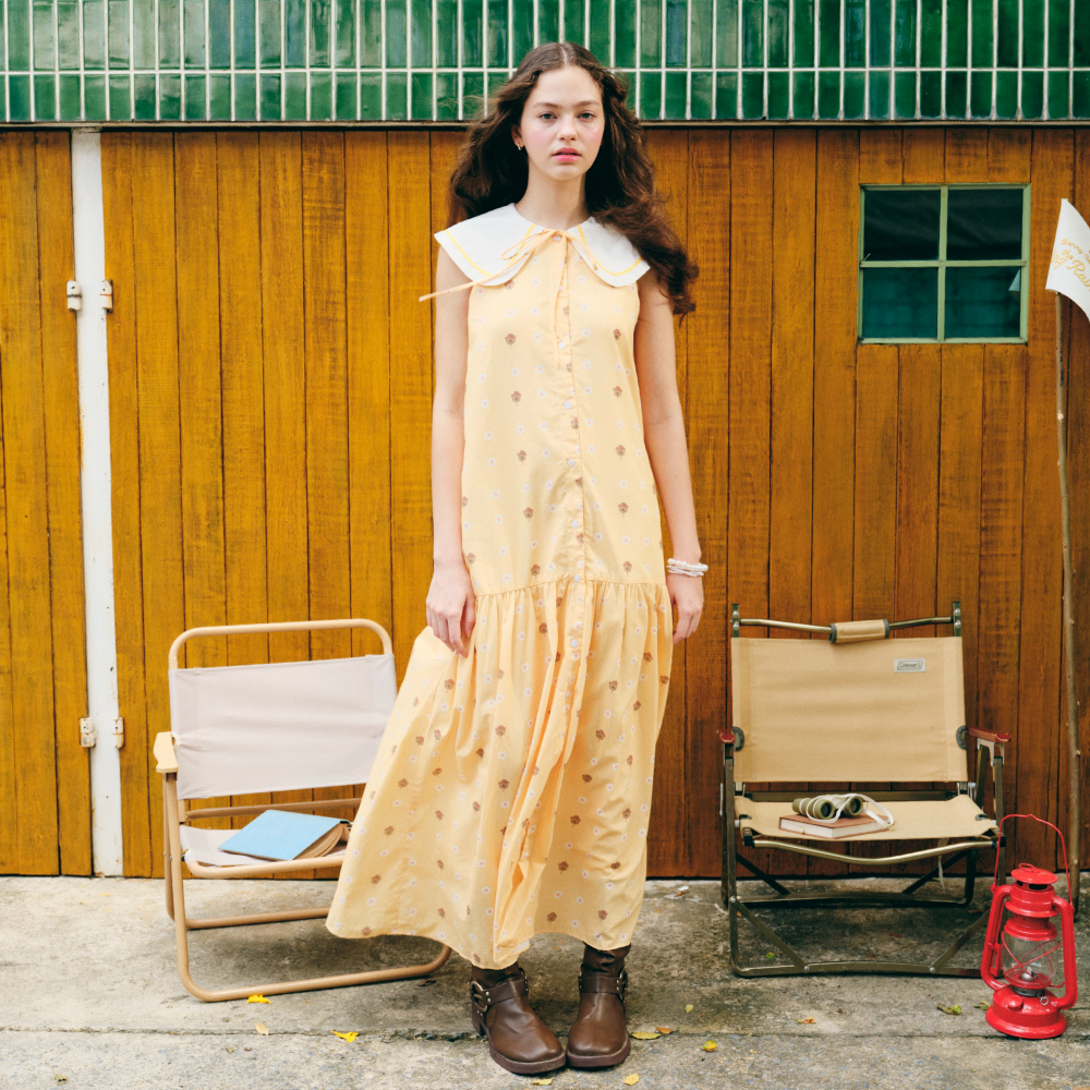 Saeson x Lookbook Petite | s’more dress (adult) - Pink Daisy Field, Golden Daisy Field