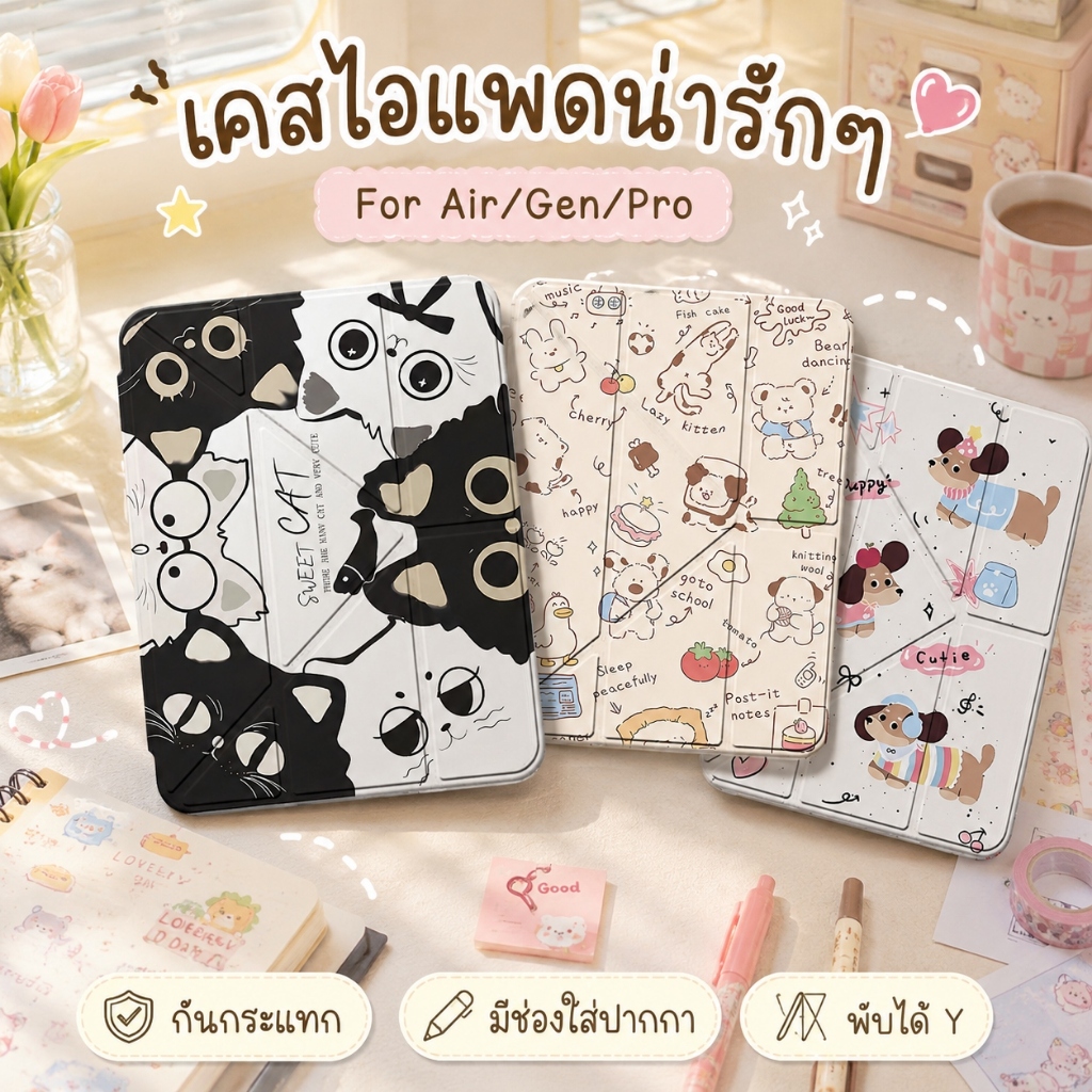 เคสไอแพด สำหรับ Air7（2025-M3）gen11 Air6-11นิ้ว gen10 Air4 Air5 10.9 gen7 gen8 gen9 10.2 Pro11 2018-2022 มีที่ใส่ปากกาคะ
