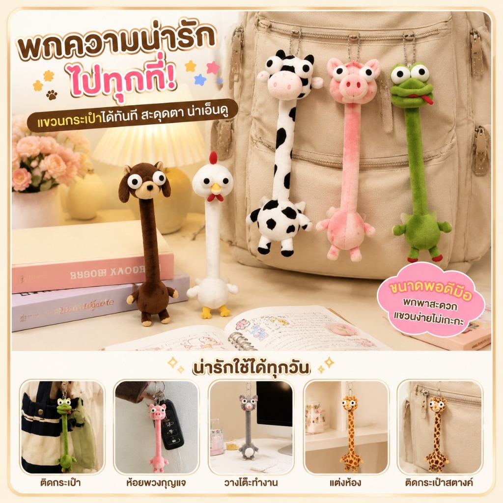 น่ารักคอยาวกระเป๋า Plush เสน่ห์สัตว์เติมพวงกุญแจกระเป๋าเป้สะพายหลังจี้ของขวัญวันเกิดจบการศึกษาคริสต์มาส