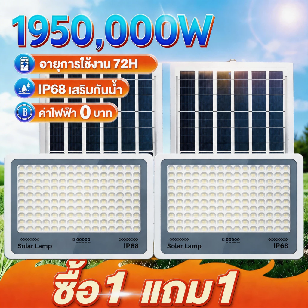 【ซื้อ 1 แถม 1 】ไฟโซล่าเซลล์ ไฟโซล่าเซล IP69 กันน้ำ กันฟ้าผ่า โซลาร์เซลล์ Solar Light ไฟโซลาเซลล์ เซ็นเซอร์ พร้อมรีโ
