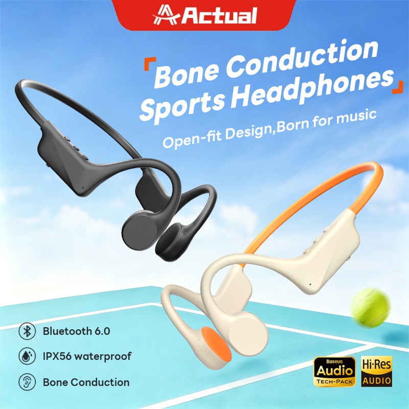 Actual หูฟังบลูทูธ Open Ear 6.0 หูฟังสปอร์ต กันน้ำ IPX6 แบตอึด 10 ชม. เสียงคมชัด คุยโทรชัด