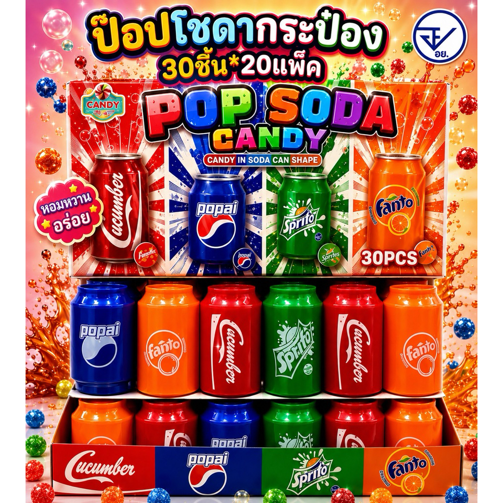 อมกระป๋องป็อปโซดา4สี30ชิ้น อย.ไทย ป็อปโซดากระป๋อง4รส พร้อมส่ง