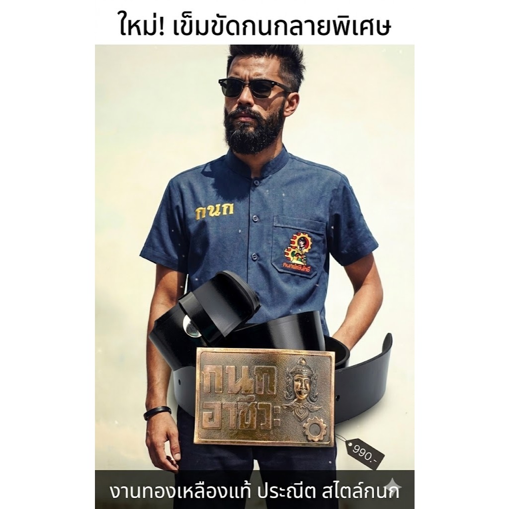 🔻 กนก อาชีวะ  4KING 🔻 เข็มขัดช่าง หัวเข็มขัดช่างกล เทคโน เทคนิค 🔷เลือกหัว หรือพร้อมสาย46นิ้วเอว 27-4