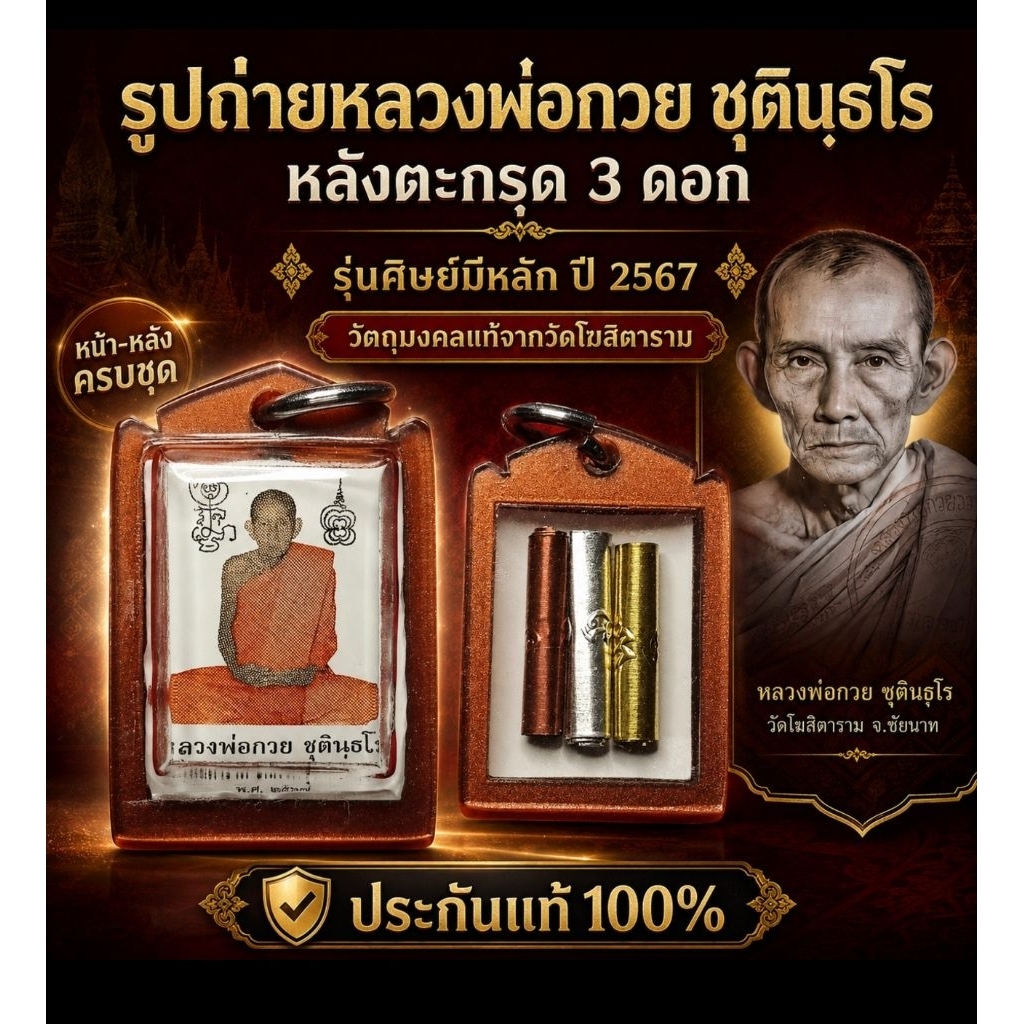 🕉️ รูปถ่ายหลวงพ่อกวย ชุตินฺธโร หลังตะกรุด 3 ดอก รุ่นศิษย์มีหลัก ปี 2567 ✨🙏 วัตถุมงคลแท้จากวัดโฆสิตาราม