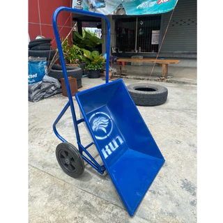 รถเข็นปูนดั้มล้อคู่ รถเข็นปูนทราย ล้อคู่ เหล็กหนา สีฟ้า ล้อพีวีซี 12นิ้ว
