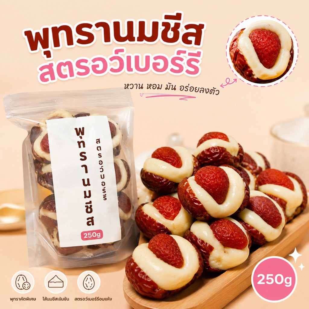 พุทรานมชีสสตรอว์เบอร์รี 250g เปรี้ยวหวานลงตัว