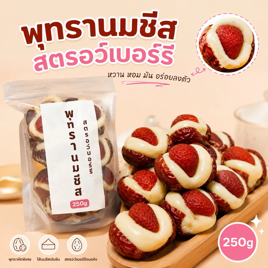 พุทรานมชีสสตรอว์เบอร์รี 250g เปรี้ยวหวานลงตัว