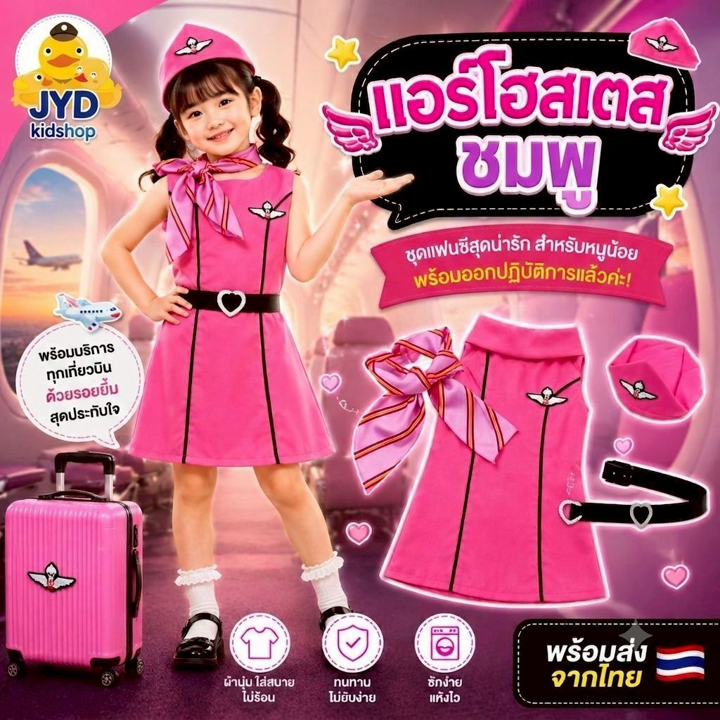(jyd) ชุดอาชีพเด็ก ชุดแอร์โฮสเตสเหลือง ชุดแอร์โอสเตสตัวน้อย ชุดแอร์เด็ก ชุดแอร์โฮส ชุดแอร์เหลือง