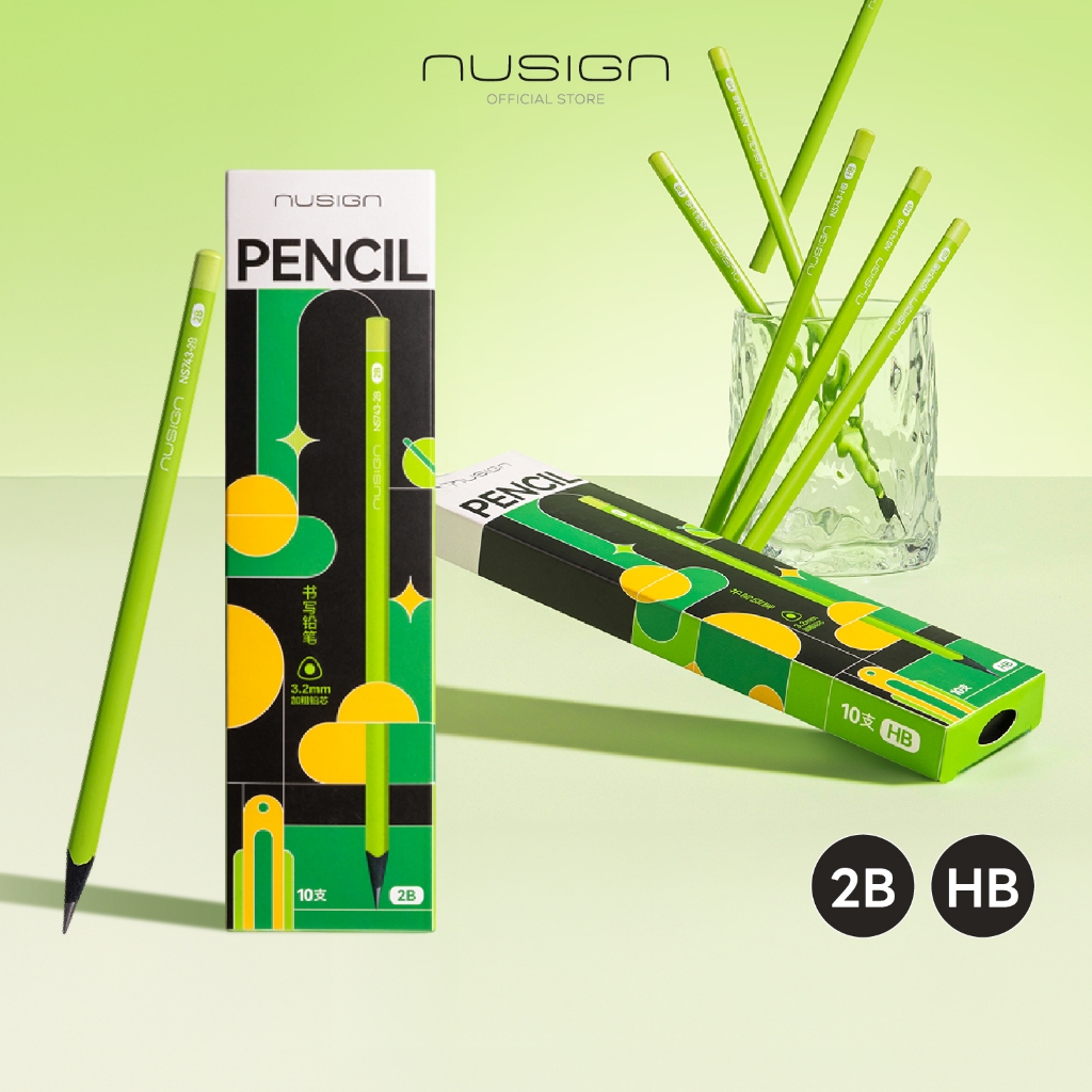 ดินสอไม้แกนดำ Nusign Deli รุ่น NS743 ไส้ดินสอหนา 3.2 มม. 2B/HB (1กล่อง/10ด้าม)(จำหน่าย1กล่อง)