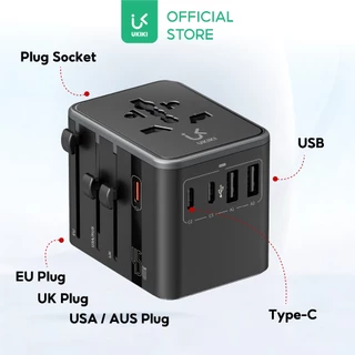 [หัวปลั๊กท่องเที่ยว] UKIKI KTA45W Universal Travel Adapter หัวแปลงปลั๊กไฟ ชาร์จPD45W พอร์ต USB-A x2 ช่อง / Type-C x3